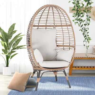 PEAK HOME FURNISHINGS Egg chair Rattan Frame Stationary Egg Chair(s) with Brown Rattan Cushioned ... | Lowe's