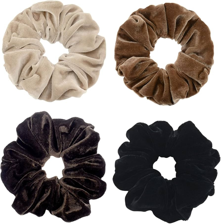 4 Pack Large Velvet Scrunchies for Women, Hair Scrunchies for Thick Long Hair No Damage Hair Ties... | Amazon (US)