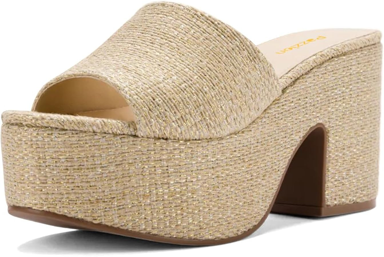 Pazzion Women's Open Toe Platform Slide Sandals Slip On Chunky High Heel Backless Mules Slippers ... | Amazon (US)