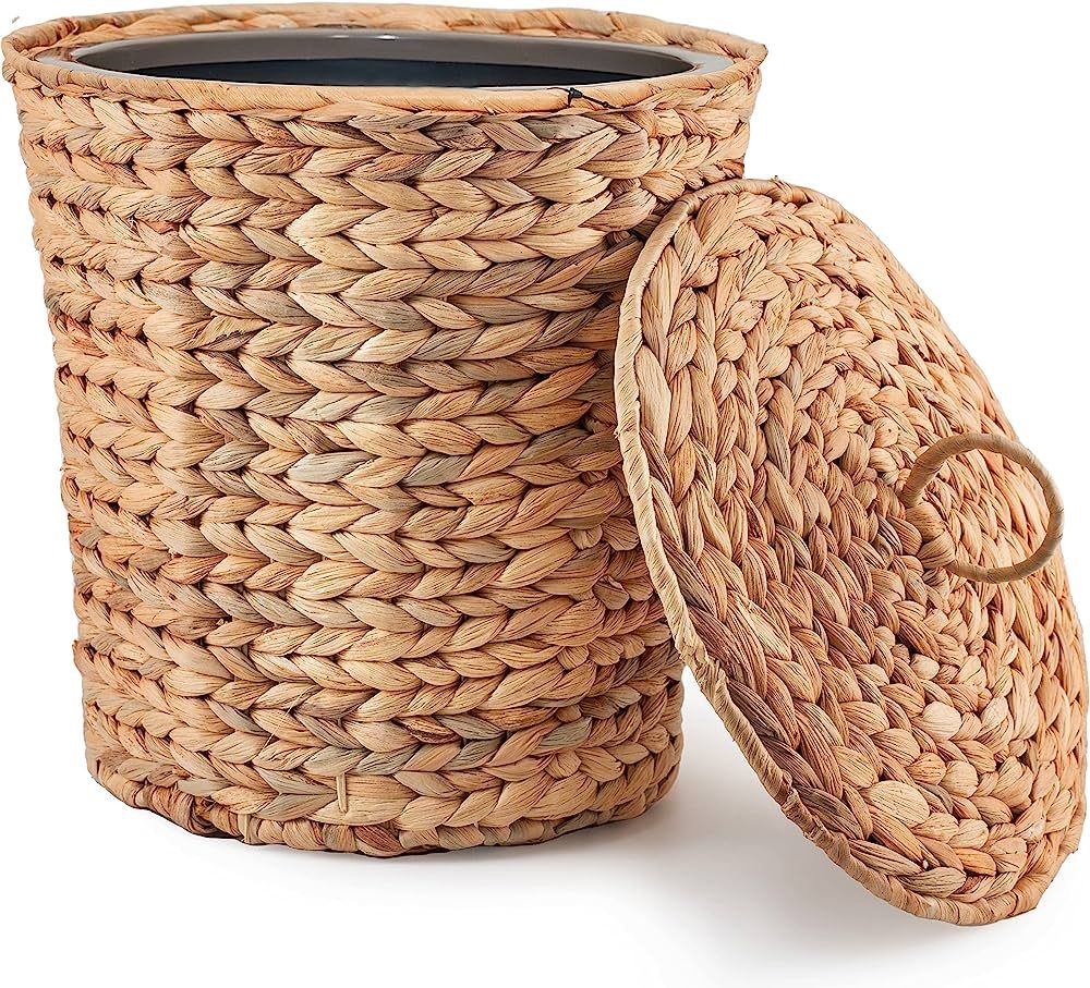 KOLWOVEN Wicker Trash Can with Lid in Bedroom, Bathroom - 3 Gallon Small Trash Can in Office - Bo... | Amazon (US)