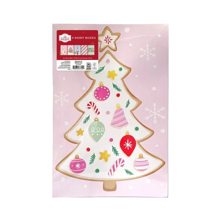 Christmas Tree Paper Gift Boxes, Pink, 14.75" x 9.38" x 1.94", 5 Count, by Holiday Time | Walmart (US)