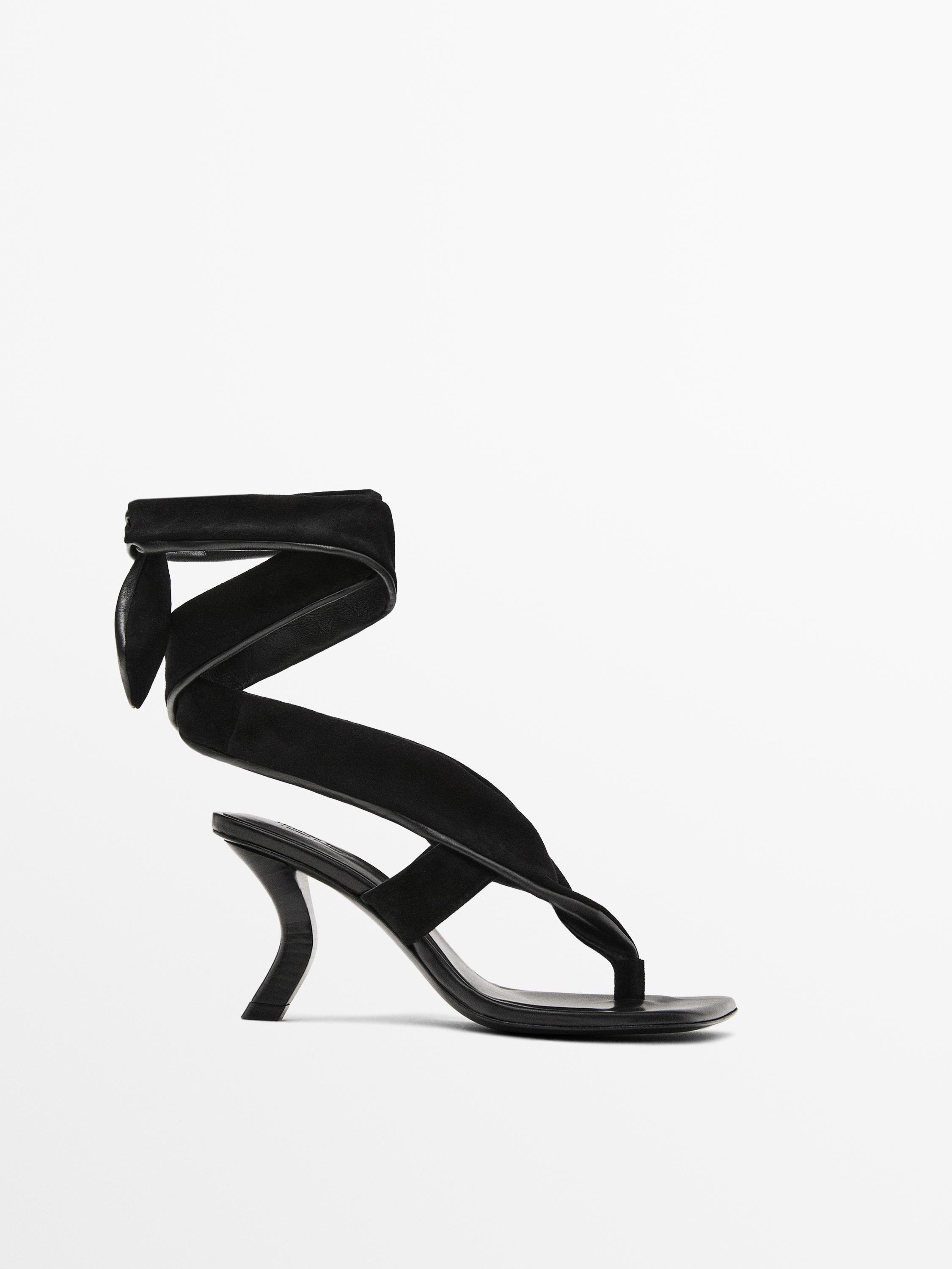 Suede high-heel sandals with tie detail - Limited Edition | Massimo Dutti US