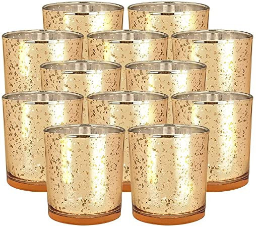 Just Artifacts 3-Inch Speckled Mercury Glass Votive Candle Holder (12pcs, Gold) | Amazon (US)