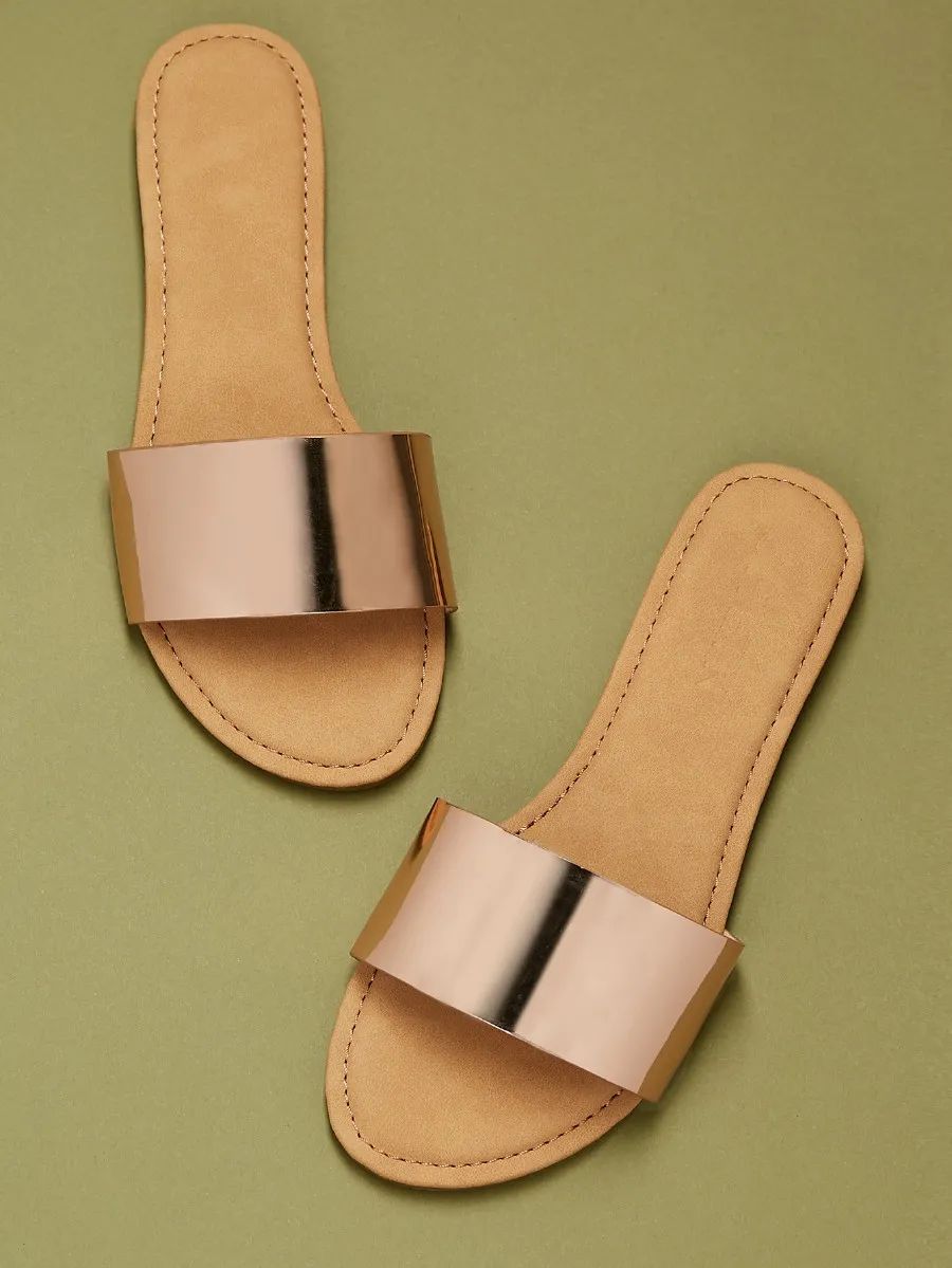 Classic Metallic Slip On Sandals ROSE GOLD | SHEIN