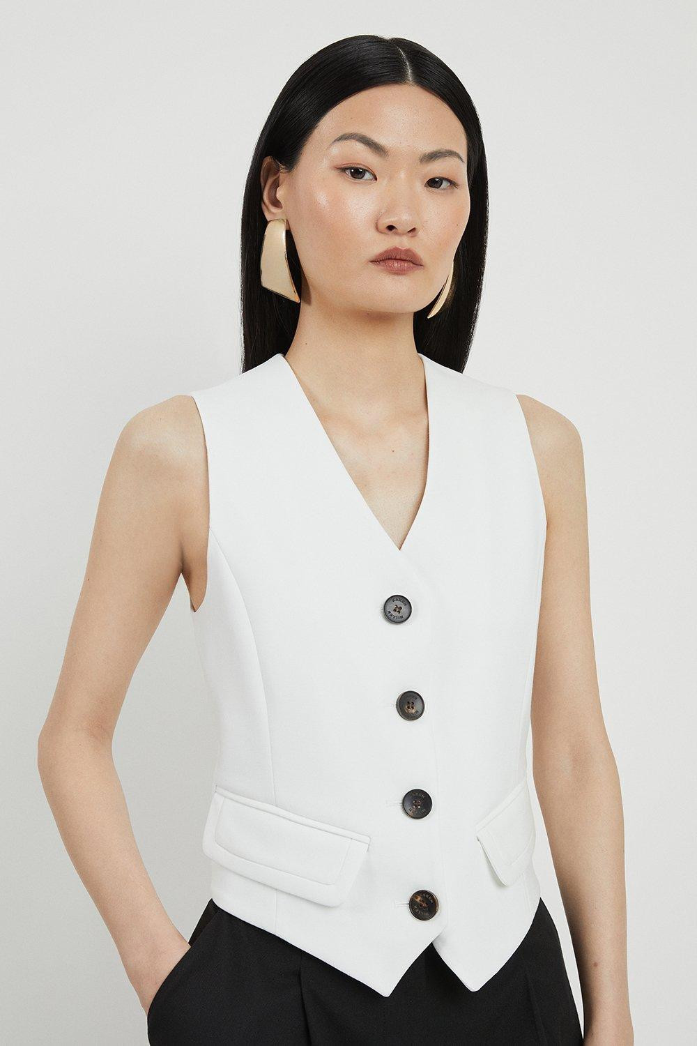 Compact Stretch Tailored Buttoned Waistcoat | Karen Millen UK + IE + DE + NL
