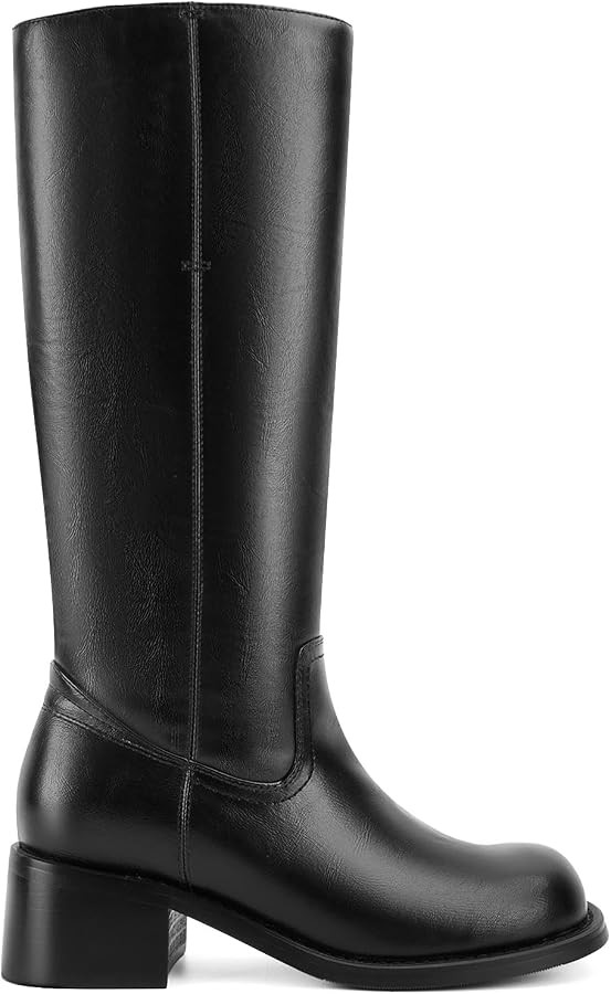 UBWDU Women's Knee High Boots Chunky Block Heel Long Boots Square Toe Low Heel Boots for Women | Amazon (US)