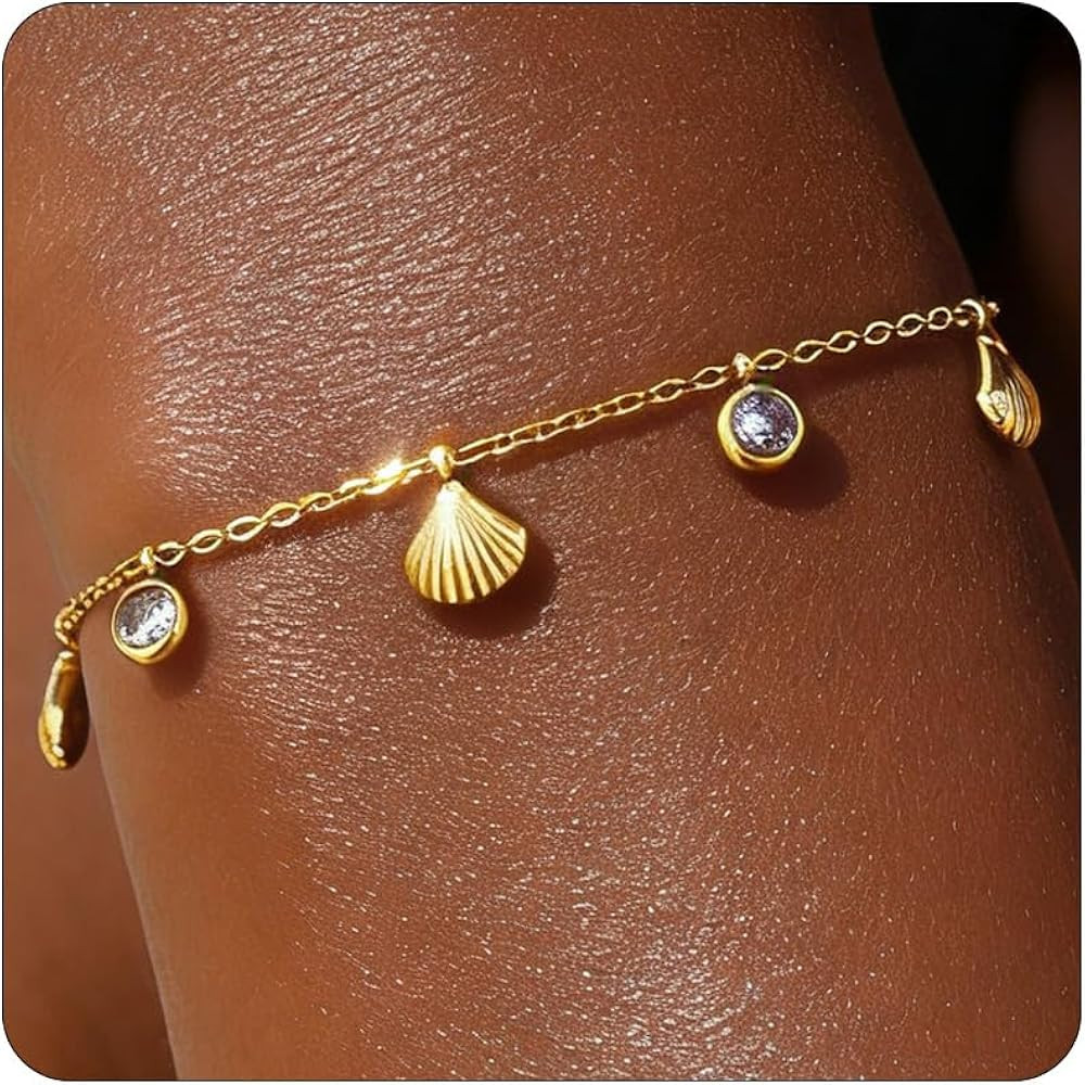RATVIU Shell Bracelet for Women 18K Gold Plated Seashell Charm Bracelets Cute Diamond CZ Charm Br... | Amazon (CA)