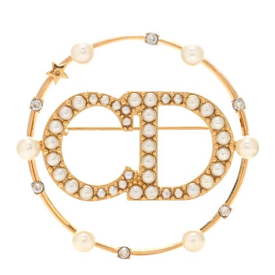 Crystal Pearl Clair D Lune Brooch Gold | FASHIONPHILE (US)