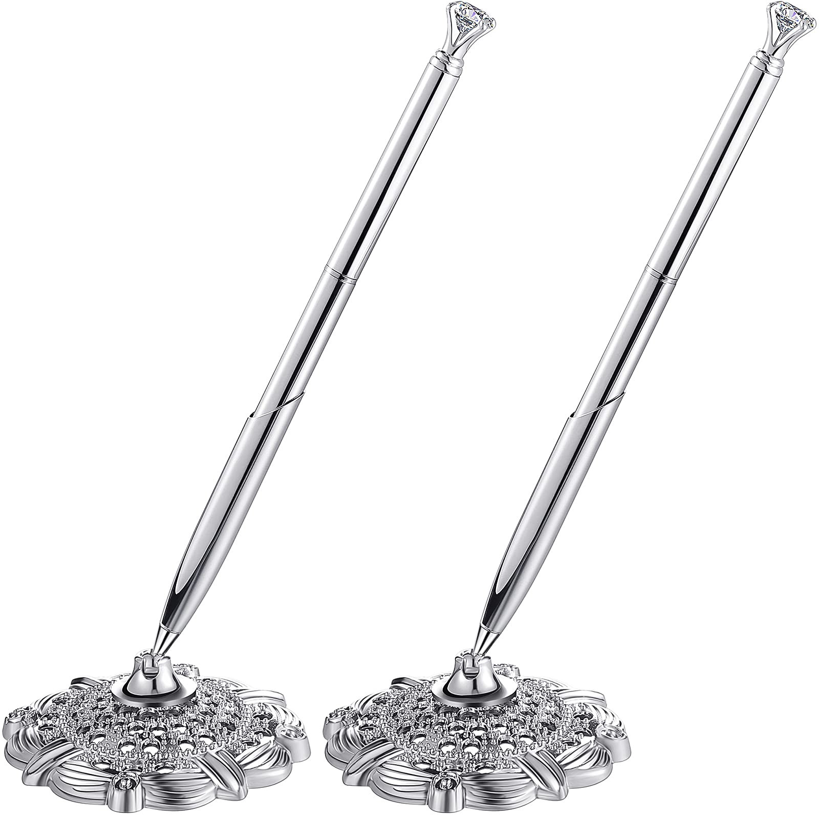 Outus 2 Sets Silver Guest Book Pen and Stand, 2 Guest Sign in Pens and Hollow Round Holders for W... | Amazon (US)