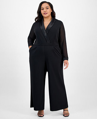 London Times Plus Size Tuxedo Jumpsuit - Macy's | Macy's