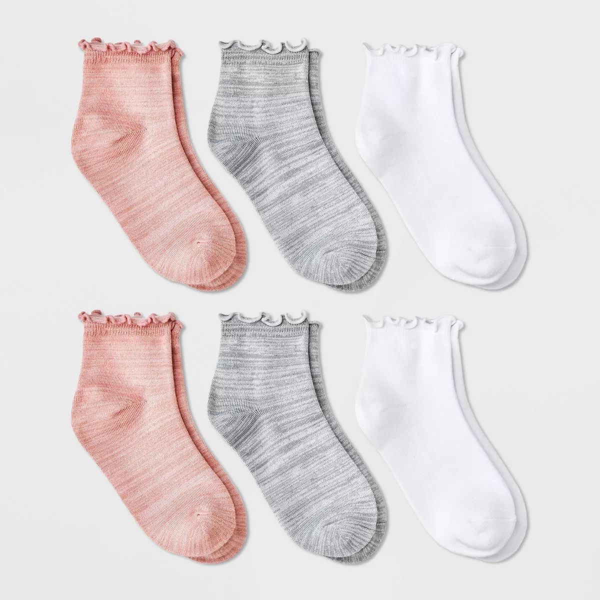 Girls' 6pk Super Soft Lettuce Edge Ankle Socks - art class™ Pink/White/Gray | Target