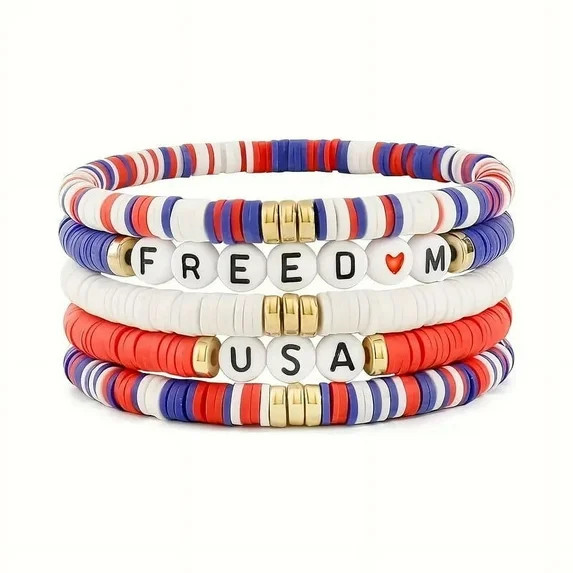 Hero image 0 of 5-Piece July 4th Bracelet Set - Patriotic Red, White & Blue Resin Beads with Star... | Walmart (US)