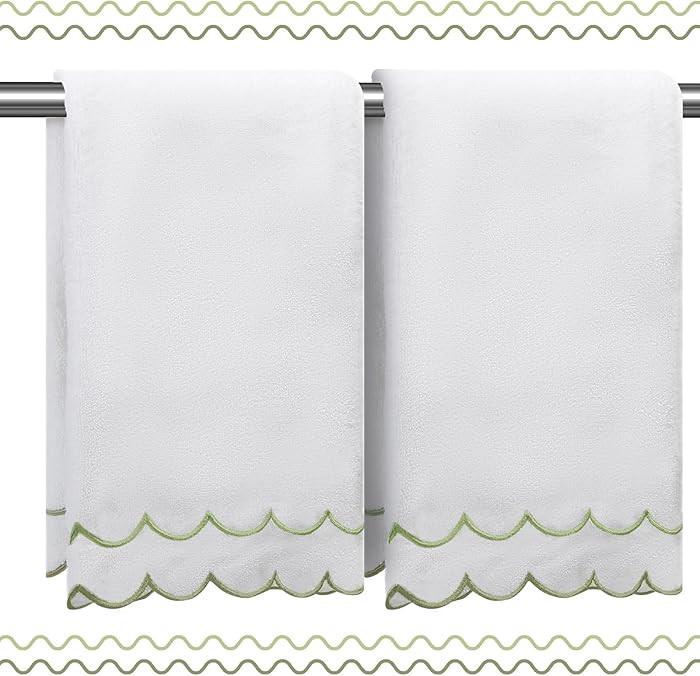 100% Cotton Hand Towels for Bathroom 2 Pcs Scalloped Hand Towels 16 * 27 Inch Embroidered Decorat... | Amazon (US)