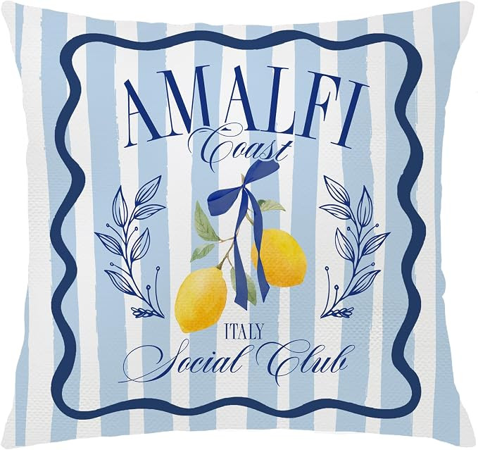 Summer Lemon Coastal Pillow Covers 18x18, Coastal Room Decor, Amalfi Coast Party Decorations, Med... | Amazon (US)