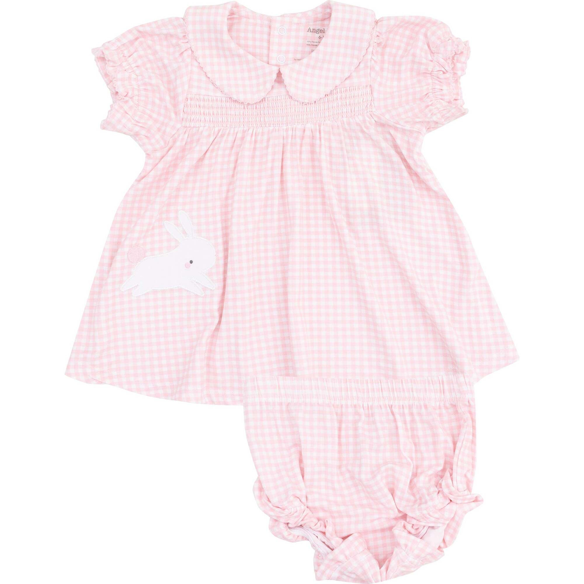 Classic Smocked Peter Pan Collar Dress with  Bunny Applique and Diaper Cover, Mini Gingham Pink | Maisonette