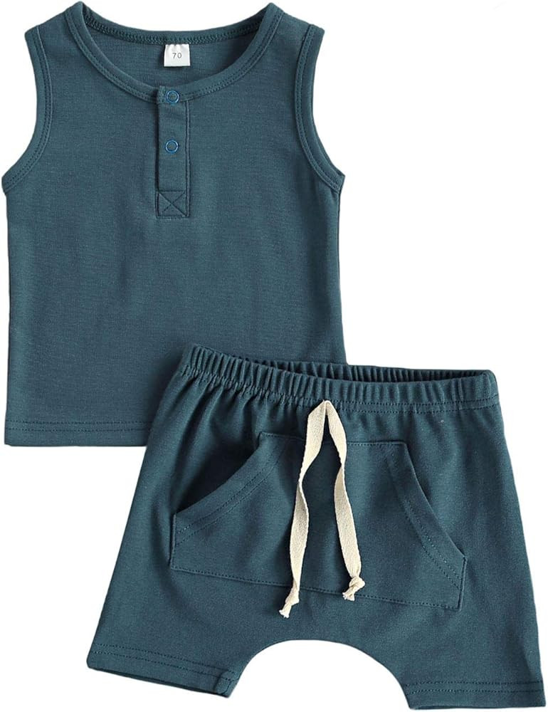 Infant Baby Boys Girls Summer Cotton Outfits Sleeveless Solid Tank Top T-Shirt and Shorts Clothes... | Amazon (US)