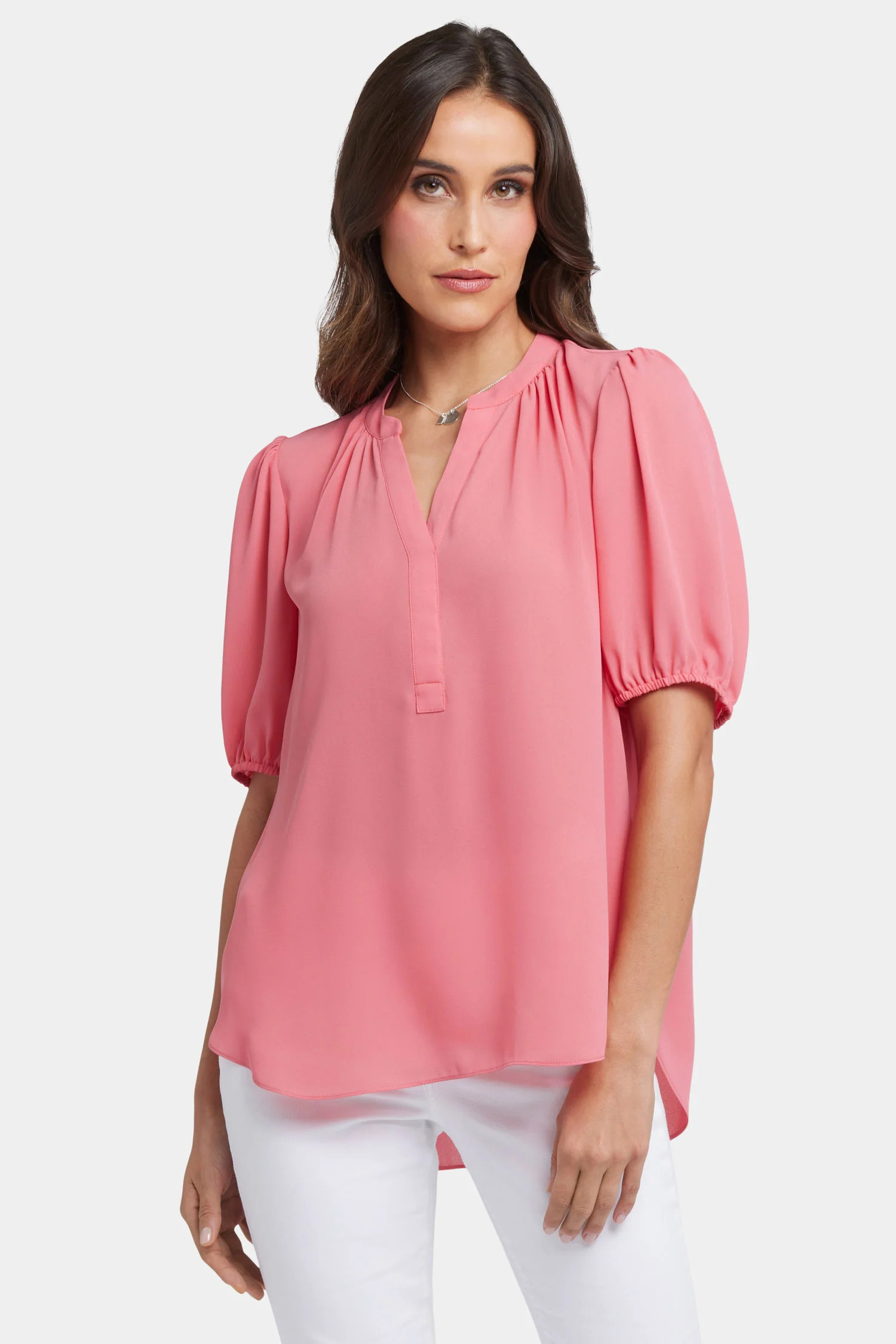 Short Puff Sleeved Popover Top - Spiced Coral | NYDJ