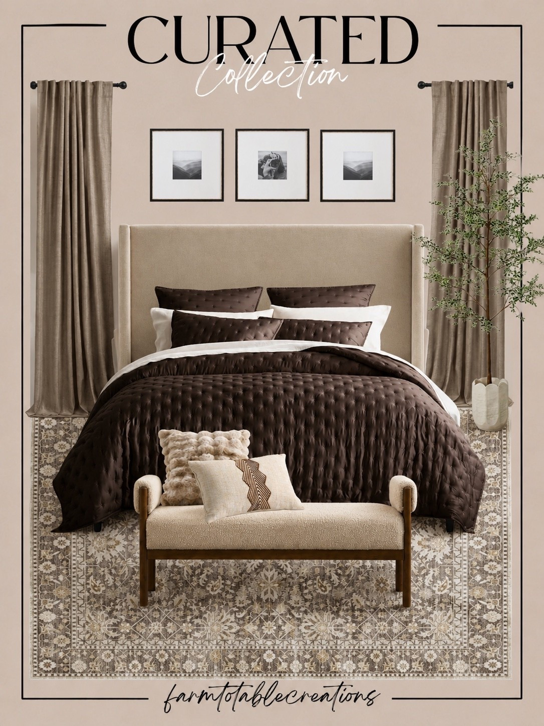 CURATED BEDROOM COLLECTION

Follow @farmtotablecreations on Instagram for more home finds and styling inspiration.

A warm, layered bedroom starts with timeless foundation pieces that feel both elevated and inviting. From the richly textured bedding and upholstered bench to the neutral drapery, classic artwork, and vintage-inspired rug, every piece was chosen to create a cozy retreat that never goes out of style.

#ltkhome #bedroomdecor #neutralhome #homedecorfinds #interiordesign

#LTKHome #LTKSaleAlert