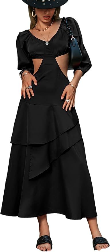 Amegoya Women's Long Sleeve Cutout Sexy Maxi Dress Y2K Fashion Cocktail Wedding Guest Long Dresse... | Amazon (US)