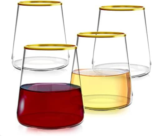 Rakle Stemless Wine Glasses – Set of 4 Wine Tumbler Glasses for Red and White Wine – 12.8oz C... | Amazon (US)