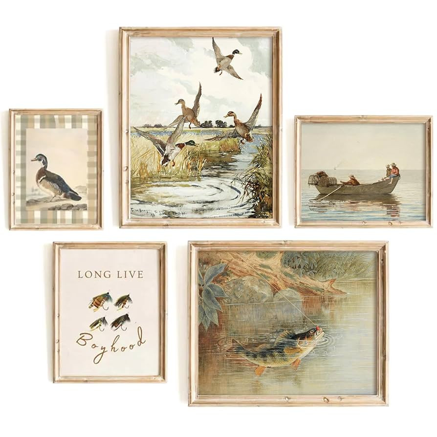 Lhoiplme Vintage Nursery Wall Art Decor Baby Boy Room Canvas Prints Fishing Hunting Nursery Wall ... | Amazon (US)