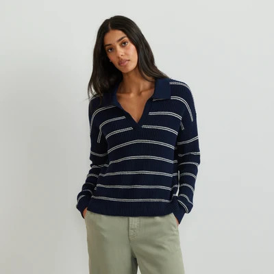 Women's Johnny Collar Striped Sweater - Brook / Regular / L | Eddie Bauer US & CA