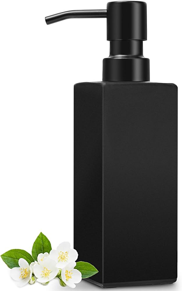 GMISUN Black Soap Dispenser, Soap Dispenser Bathroom, Glass Hand Soap Dispenser with Stainless St... | Amazon (US)