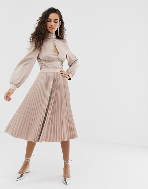 Outrageous Fortune midi pleated skater skirt in mink | ASOS US