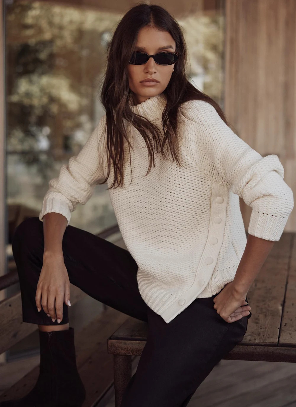White Cotton Blend Button Detail Jumper | Mint Velvet - ROW