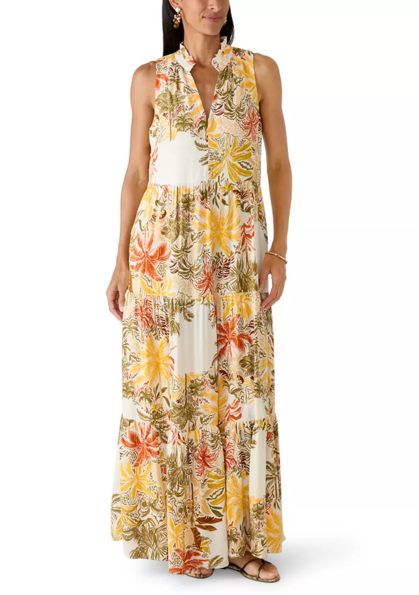 Women's Split Neck Tiered Tree Print Dress | Belk