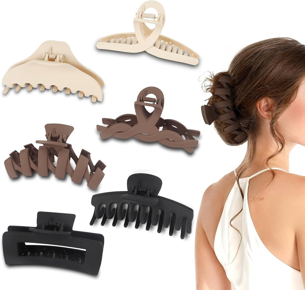 Large Hair Claw Clips for Women, Big Matte Claw Clips Variety Pack for Thick Long Thin Curly Hair... | Amazon (US)