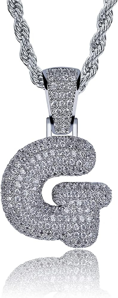 Bubble Letter Necklace Gold Silver Initial Necklaces 14K Gold Plated Personalized Custom Name Dia... | Amazon (US)