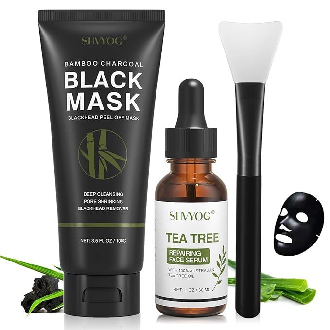 Blackhead Peel Off Face Mask, SHVYOG 3-in-1 Blackhead Remover Mask with Brush & Tea Tree Serum, Char | Amazon (US)