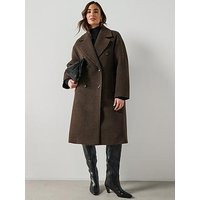 Mango Wool-Blend Micro-Houndstooth Coat - Brown | Very (UK)