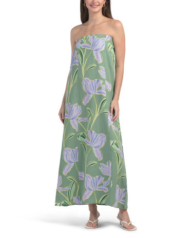 Linen Blend Strapless Floral Maxi Dress | TJ Maxx