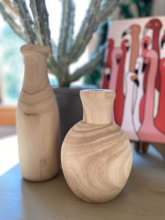 Wood Vase / Flower Vase / Flower Lovers / Hand Made Wood Vase / Planter Earth / Fern / Modern Dé... | Etsy (US)