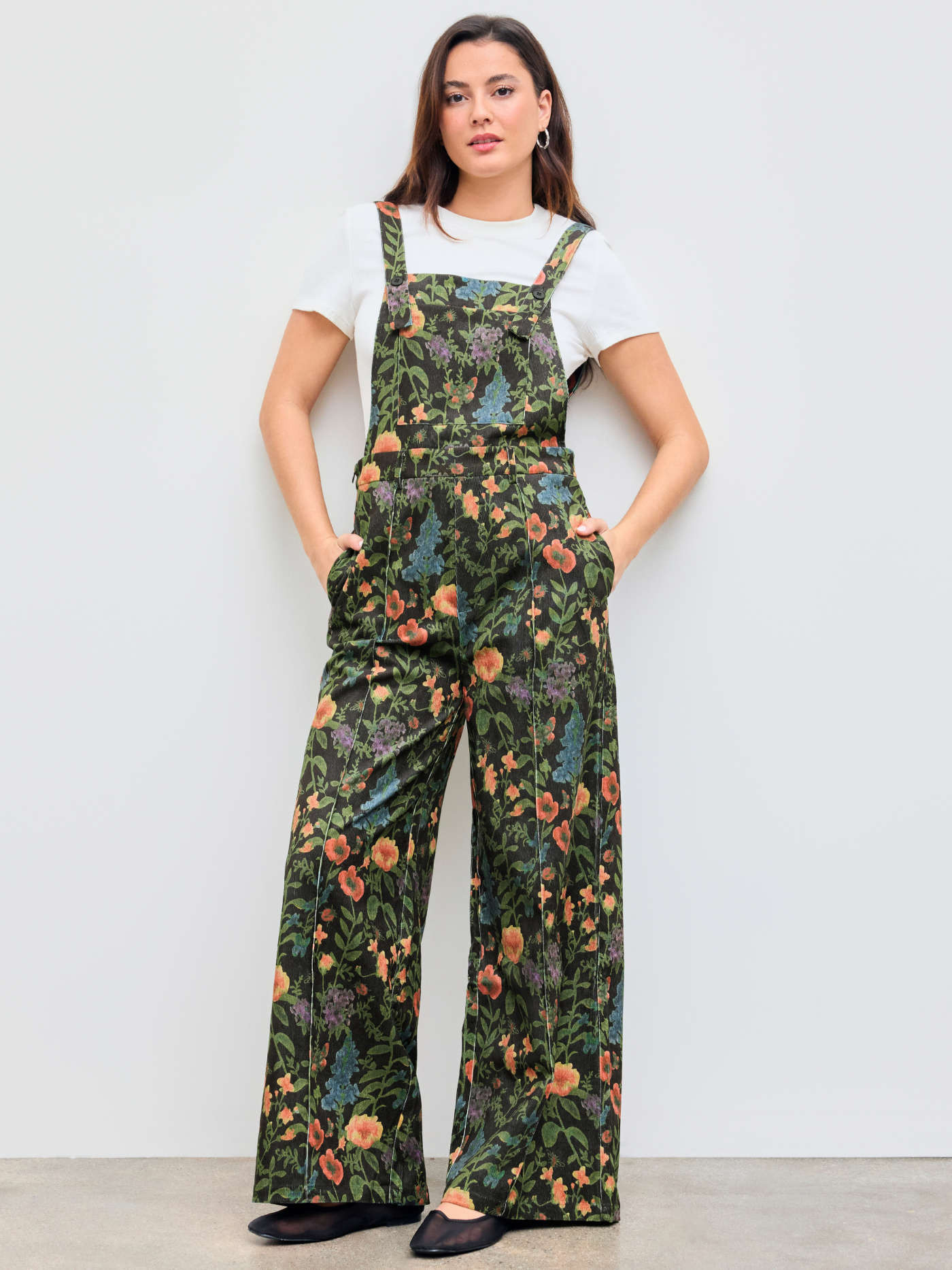 Updated Fabric Corduroy Square Neck Floral Pocket Jumpsuit... | Cider