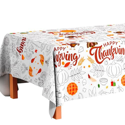 Thanksgiving Coloring Tablecloth for Kids, 108x54 Inch Thanksgiving Giant Coloring Tablecloth, Kids Thanksgiving Tablecloth & Fall Thanksgiving Coloring Paper Table Cloth, for Thanksgiving Crafts Game | Amazon (US)