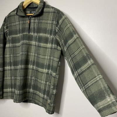 JOHN WAYNE Men's Green Plaid Wooly Fleece 1/4 Zip Pullover Jacket Size XL  | eBay | eBay US