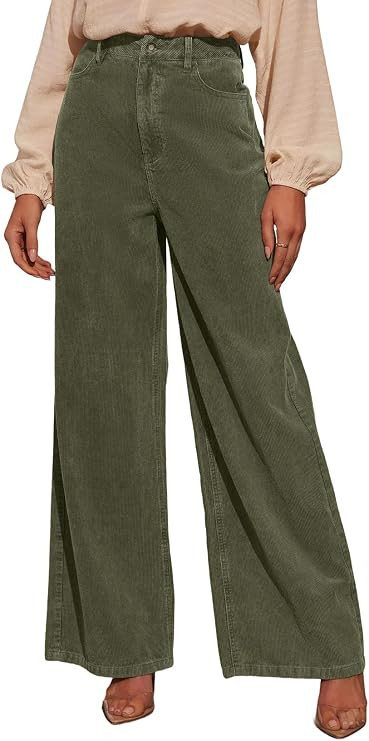 Sidefeel Women's Wide Leg Corduroy Pants High Waisted Baggy Trousers | Amazon (US)