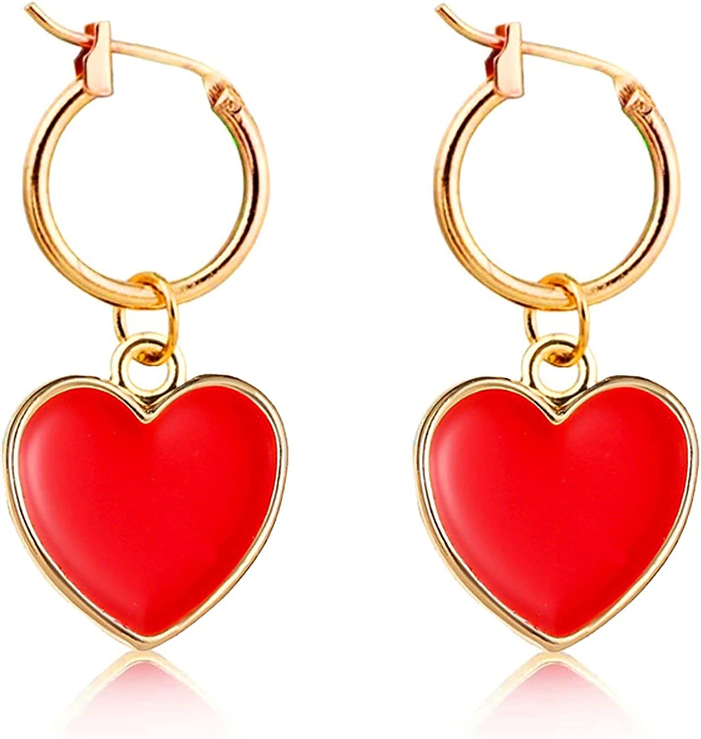 Red Heart Earrings for Women Valentines Day Earrings for Girlfriend Red Heart Dangle Hoop Earring... | Amazon (US)