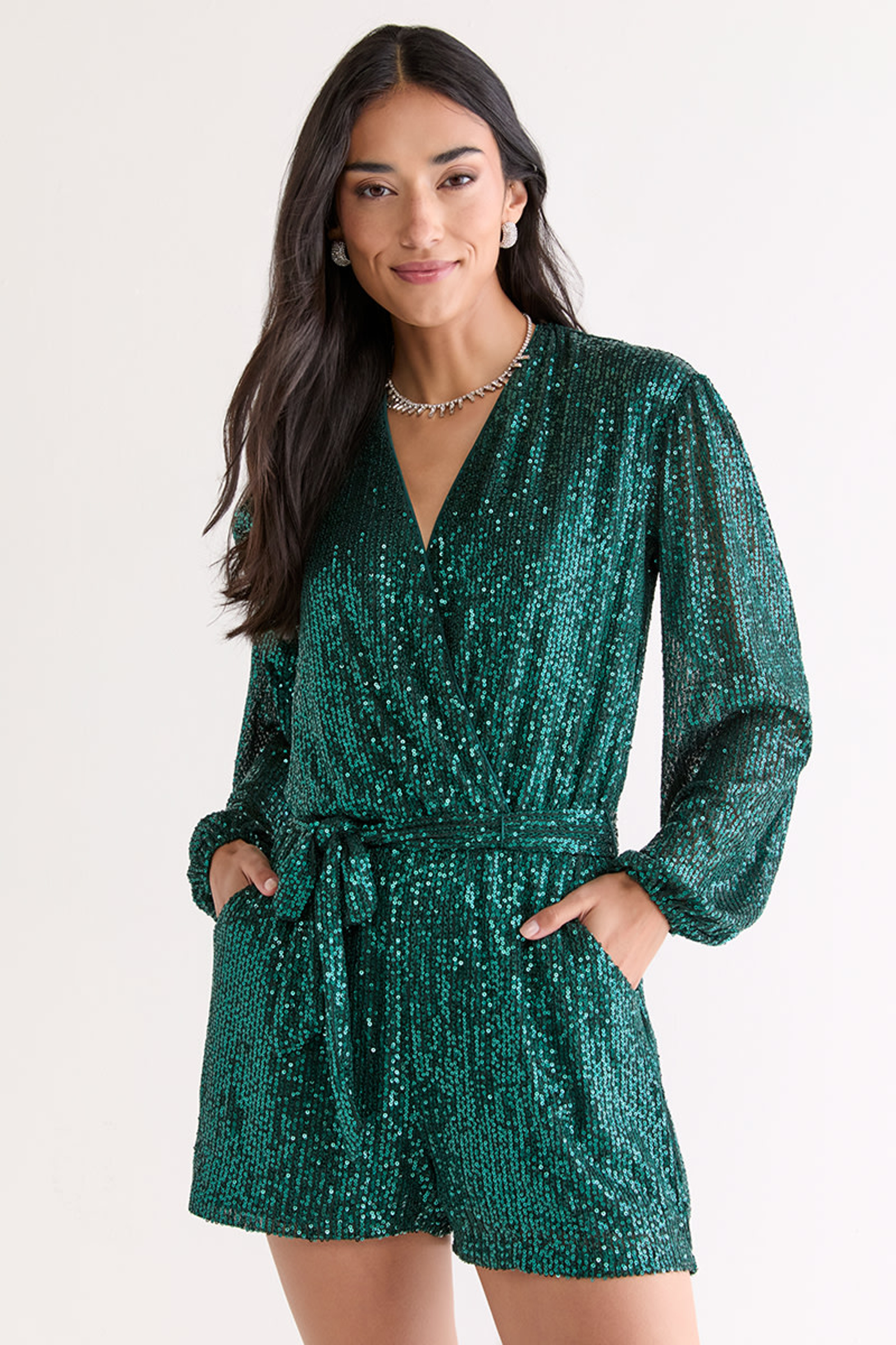 Brooke Long Sleeve Sequin Romper | Francesca's