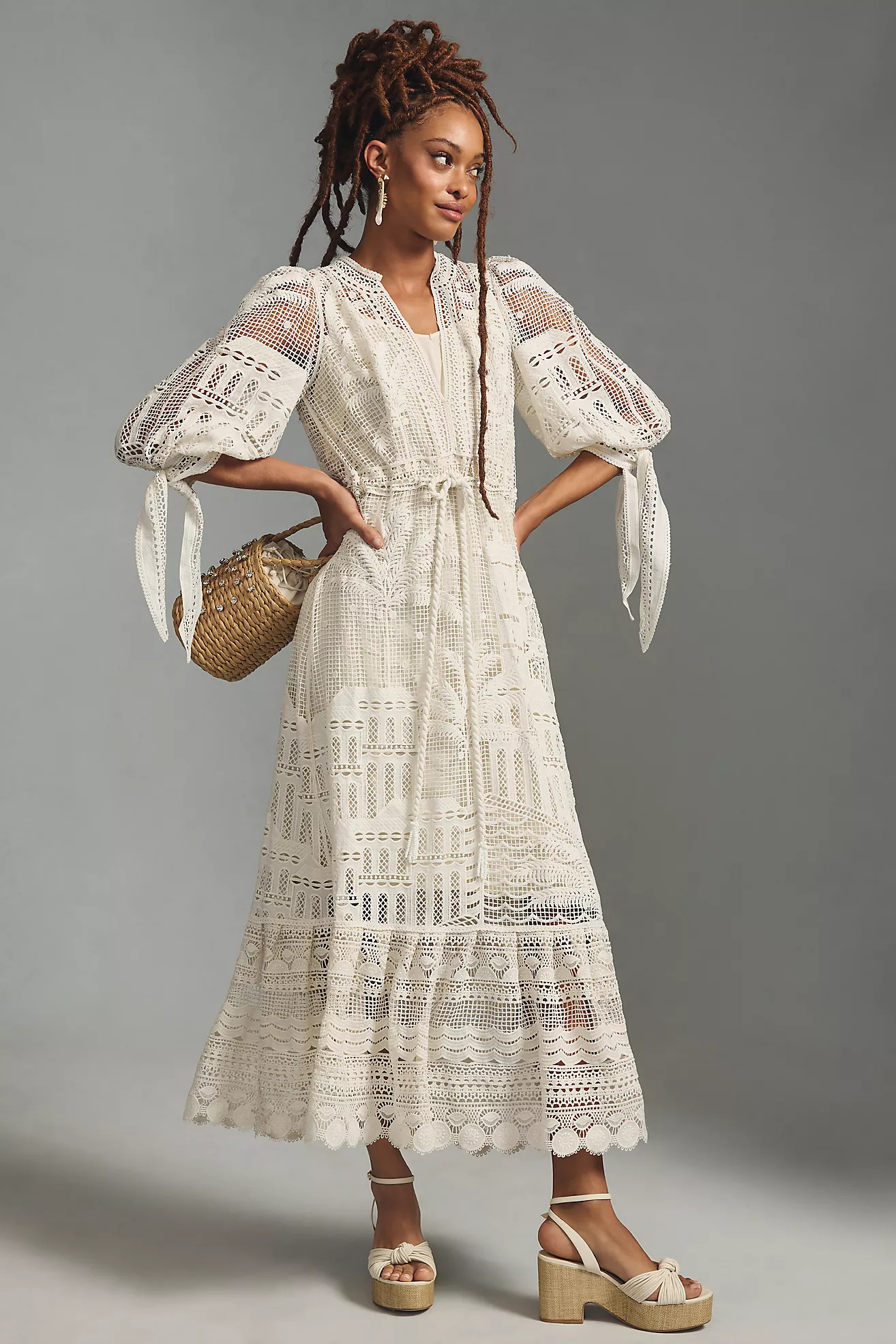 Farm Rio Morada Boa Guipure Dress | Anthropologie (US)