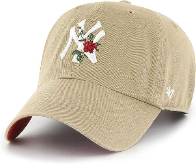 '47 New York Yankees Thorn Clean Up Dad Hat Baseball Cap - Khaki/Rose, Khaki, Red | Amazon (US)