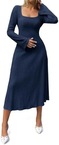 Cicy Bell Womens Sweater Dress Square Neck Maxi Dress Long Sleeve Tie Waist Fall Winter Wedding G... | Amazon (US)