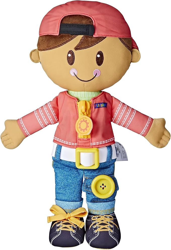 Playskool Dressy Kids Doll with Brown Hair and Hat, Activity Plush Toy with Zipper, Shoelace, But... | Amazon (US)
