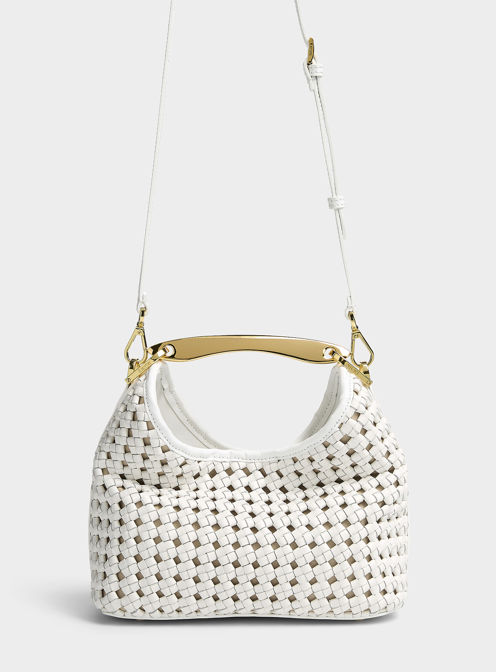 Elleme - Small Boomerang gold handle woven leather bag (Women, White, ONE SIZE) | Simons