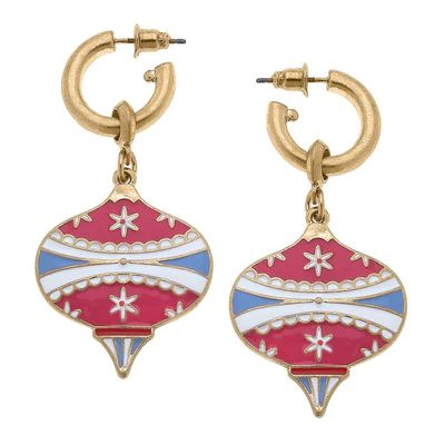 Noelle Christmas Ornament Earrings in Pink Multi Enamel | CANVAS