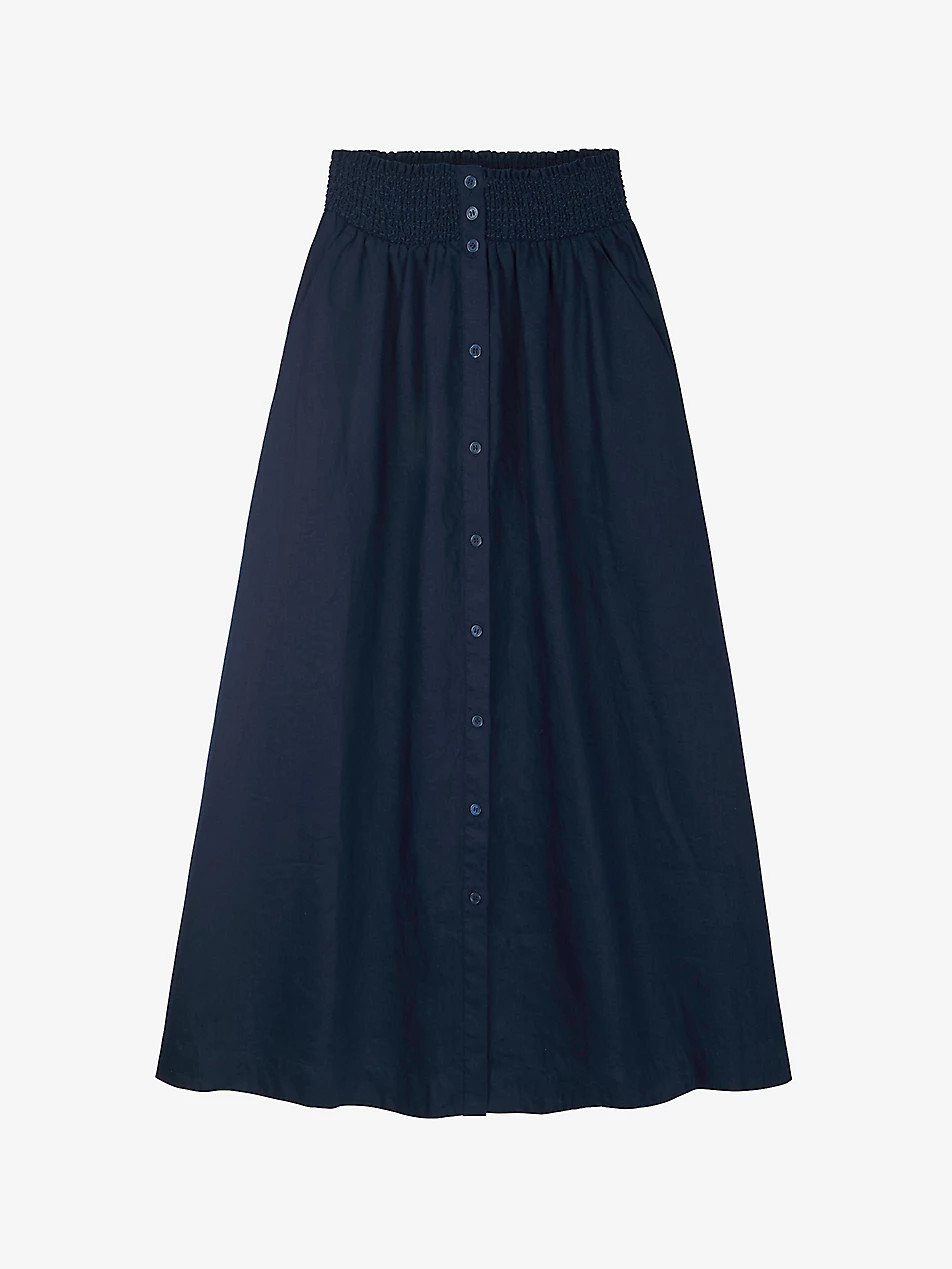 Smocked-waist linen midi skirt | Selfridges