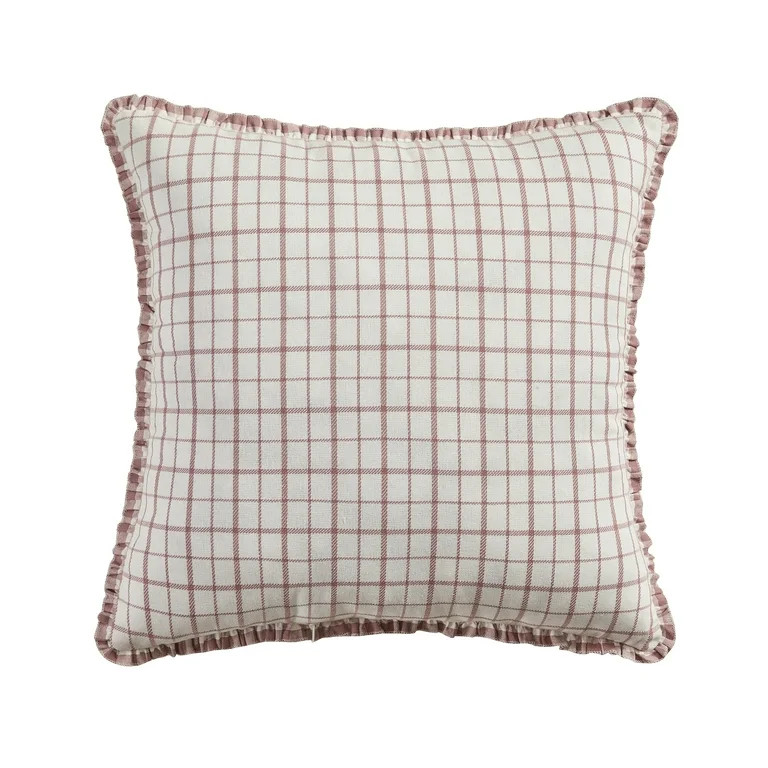 My Texas House 20" x 20" Gingham Plaid Dusty Mauve Reversible Decorative Pillow | Walmart (US)